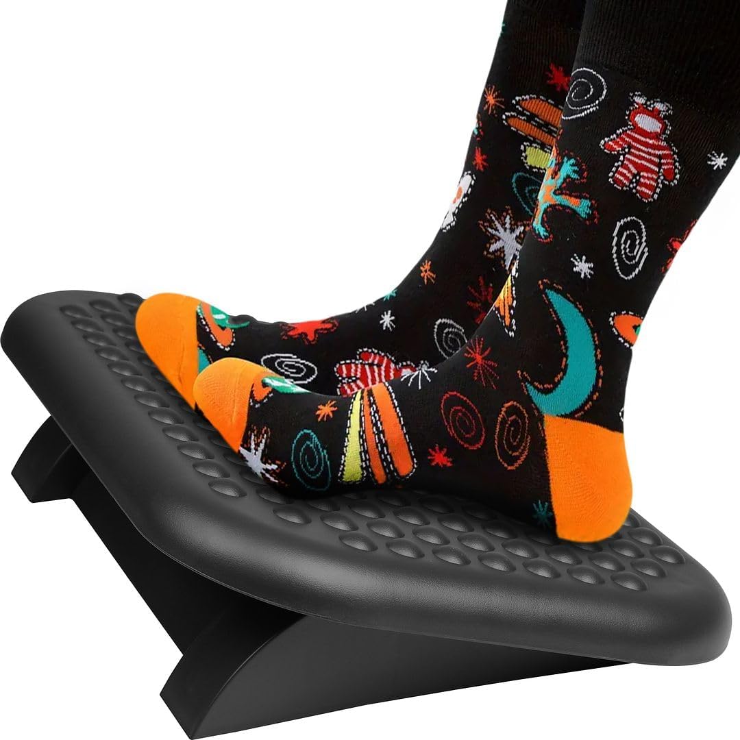 Halter Black Foot Rest for Under Desk at Work and Home, 17.6 X 13.1 Office Ergonomic Footrest is Adjustable for 3 Heights, Non-Slip Massage Foot Stool Promotes Posture Support and All Day Comfort