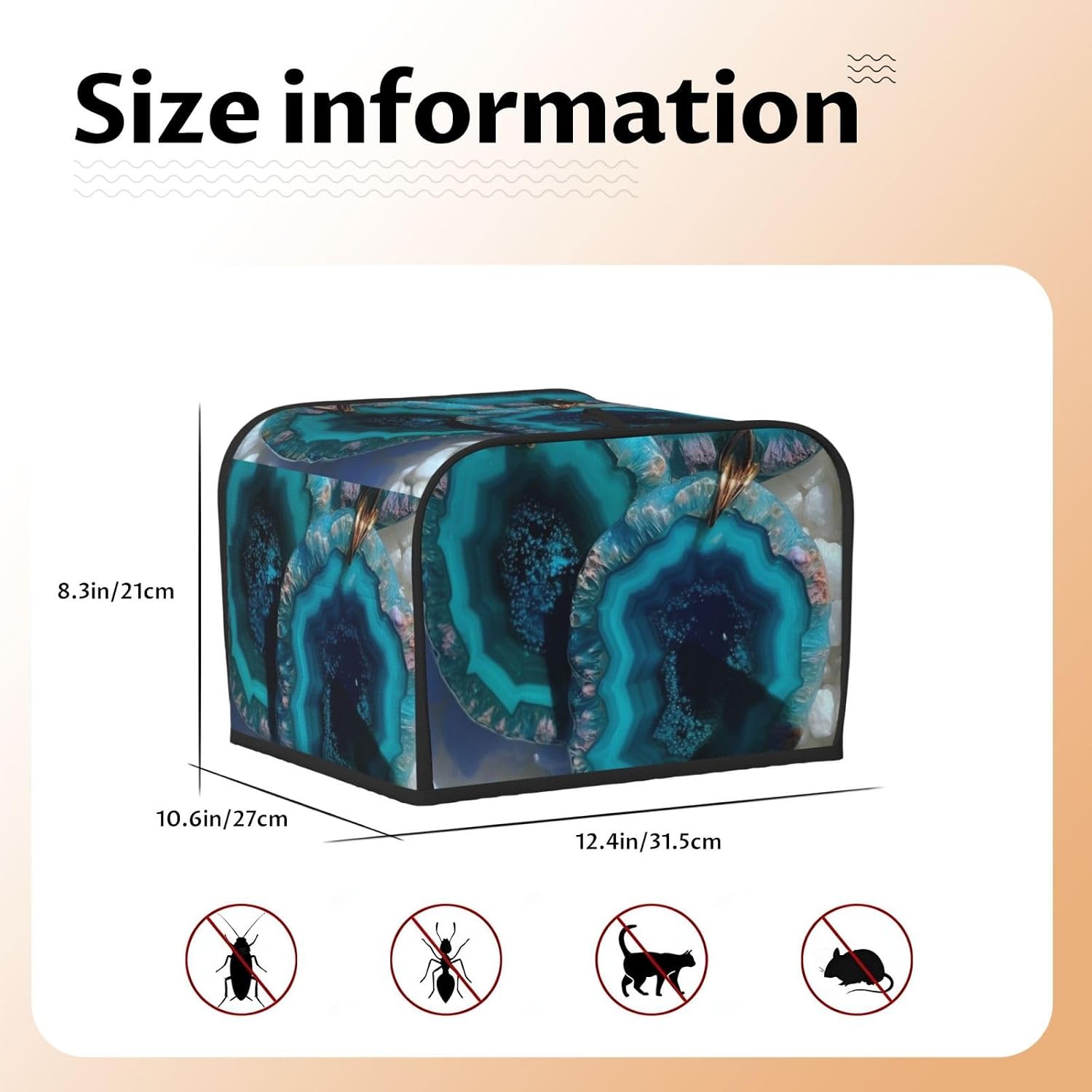 Teal Agate Toaster Cover 4 slice Kitchen Small Appliance Covers with Pockets Toaster Dust Cover with Top Handle Oven Cover Washable Universal Bread Maker Cover for Kitchen