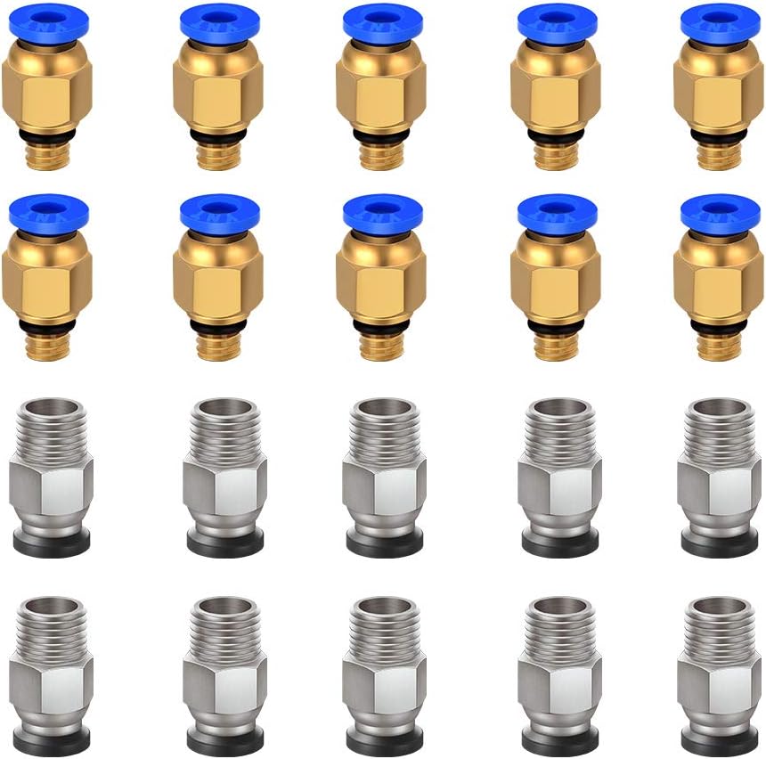 Ewigkeit PC4-M6 Pneumatic Fitting Push to Connect + PC4-M10 Straight Quick in Fitting for 3D Printer Bowden Extruder (Pack of 20pcs)