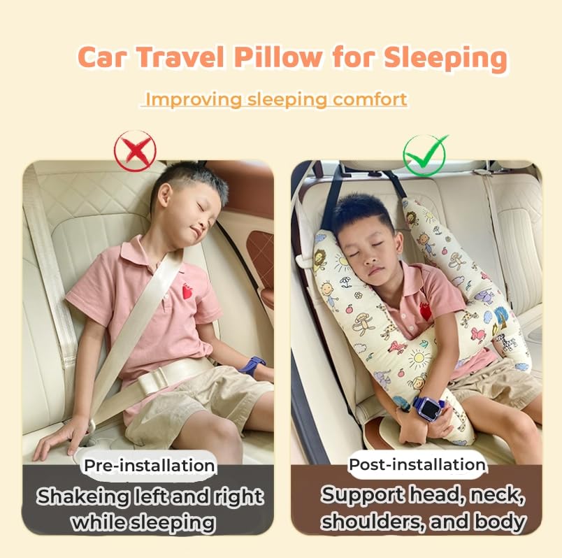 Oreiller De Voyage Pour Enfant Voiture - Forme En H - Dimensions 56 X 42 Cm - Appui-tête épaissi - Lavable En Machine - Pour Longs Trajets