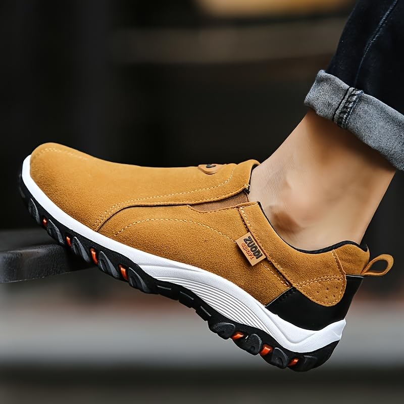 Plus Size Men's Solid Slip On Trekking Shoes, Comfy Non Slip Soft Sole Casual Sneakers for Men's Outdoor Activities 5