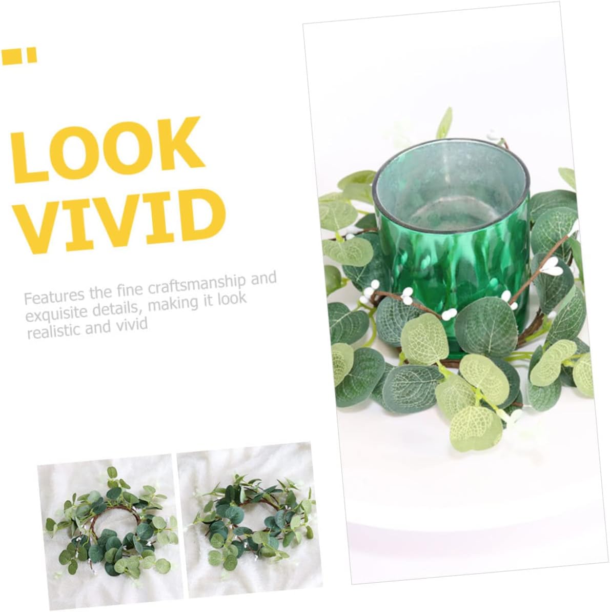 Luxshiny 8pcs Artificial Eucalyptus Candle Rings Nordic Wreaths for Tealight Candles Realistic Floral Decor for Easter and Everyday Home Decoration