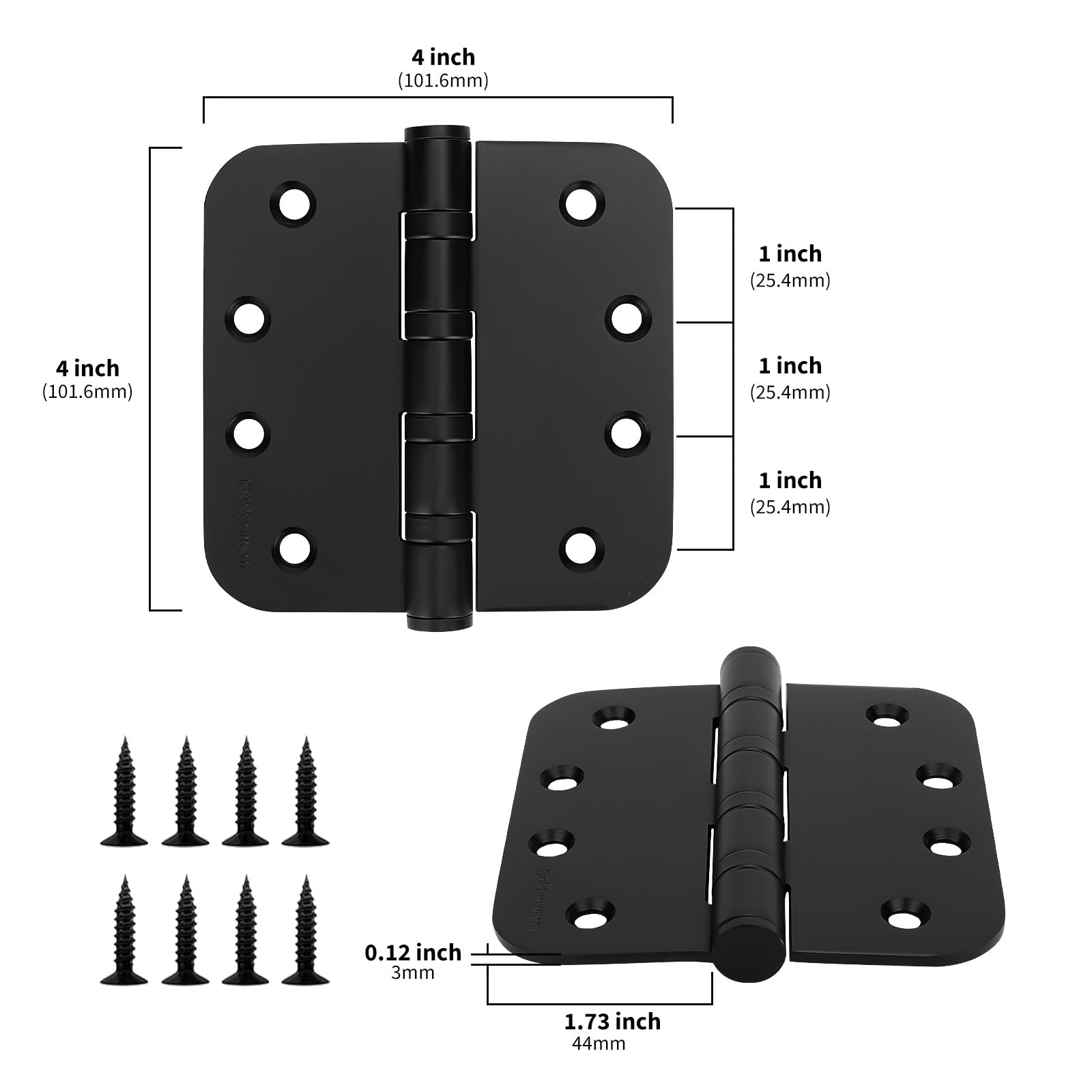 Goldenwarm 3-Pack 4 X 4 Inch Ball Bearing Door Hinges – Matte Black, Stainless Steel, Square & 5/8 Inch Radius Corners – Heavy-Duty For Exterior & Interior Doors