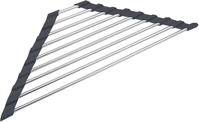 Triangle Dish Drying Rack For Sink Corner Roll Up Dish Drying Rack Folding Stainless Steel Multipurpose Over The Sink Corner Dish Drainer Mat For over Sink Dish Rack Gslife Kitchen