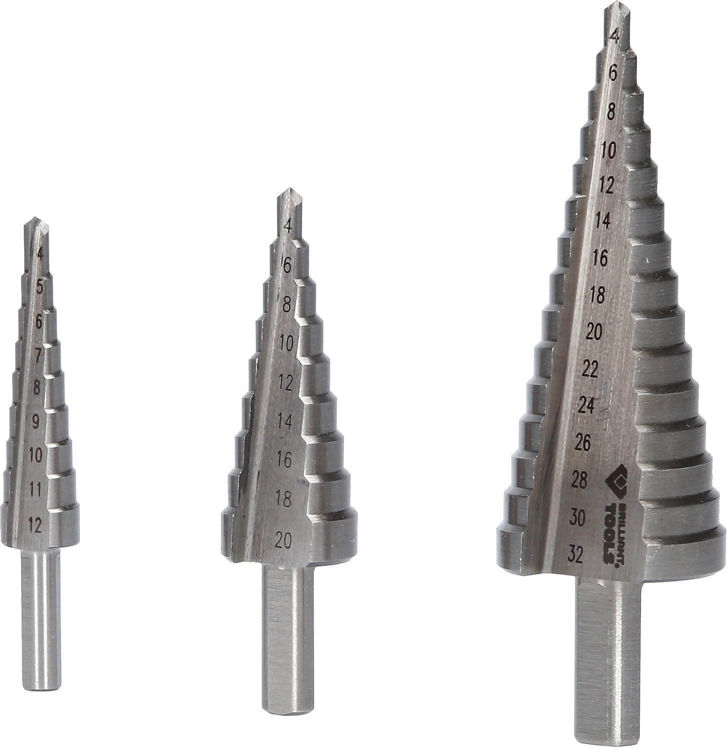 BRILLIANT TOOLS BT101925 Jeu de forets étagés, 3 pcs, Ø 4- 32 mm [Powered by KS TOOLS] | Jeu de forets étagés, 3 pcs, Ø 4 à 32mm