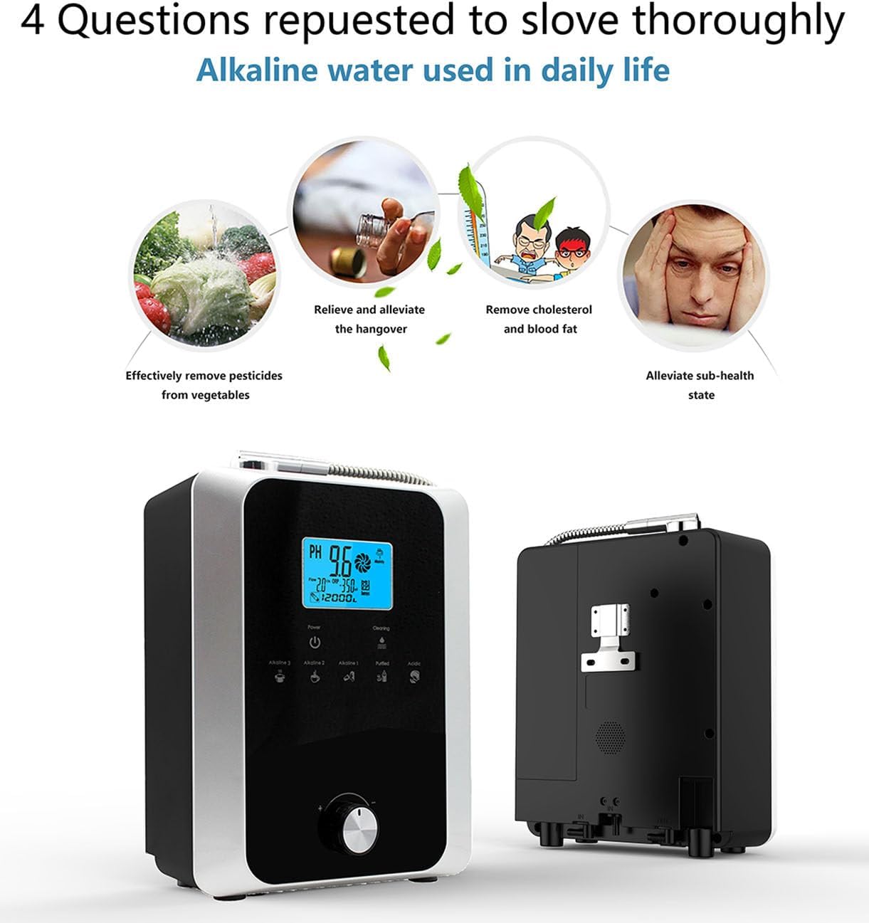 Multifunctional Water Purifier Machine Water Ionizer pH 2.8-11 Acidic Alkaline Water Filtration Device Auto-Cleaning Water Ionizer for Various Water