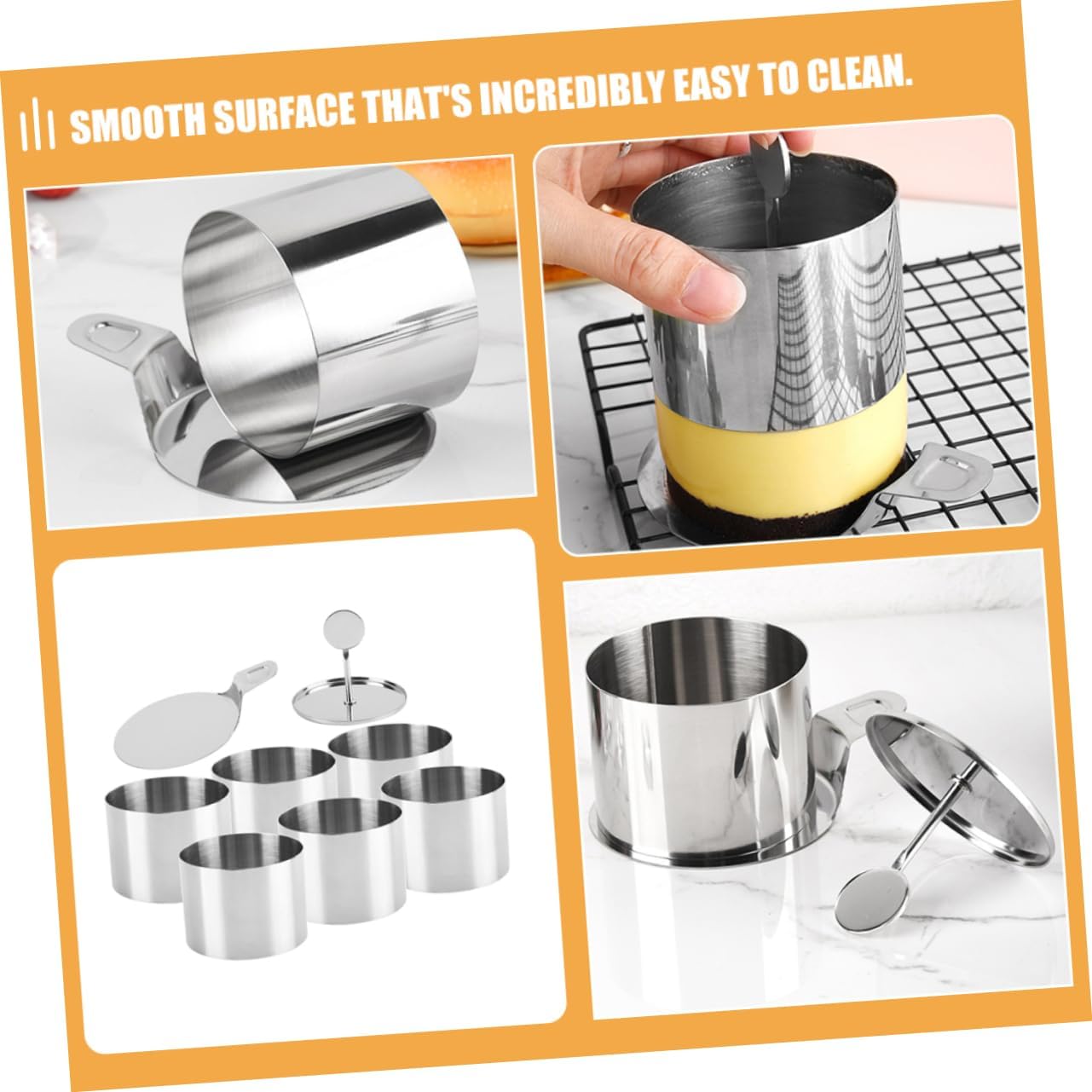 OUNONA 1set Stainless Steel Cake Pusher Baking Mousse Cake Molds and Desserts Easy to Kitchen Baking Tools