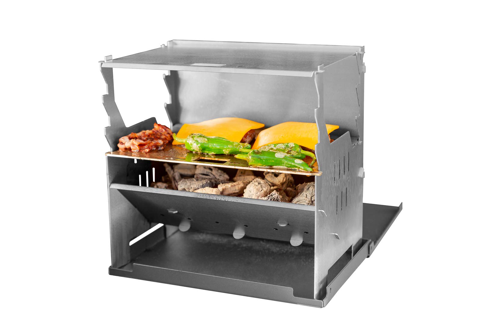 FENNEK Plancha - Plancha para barbacoa desmontable de carbón - Diseño compacto de acero inoxidable - Ideal para acampar, autocaravanas, el jardín y el aire libre