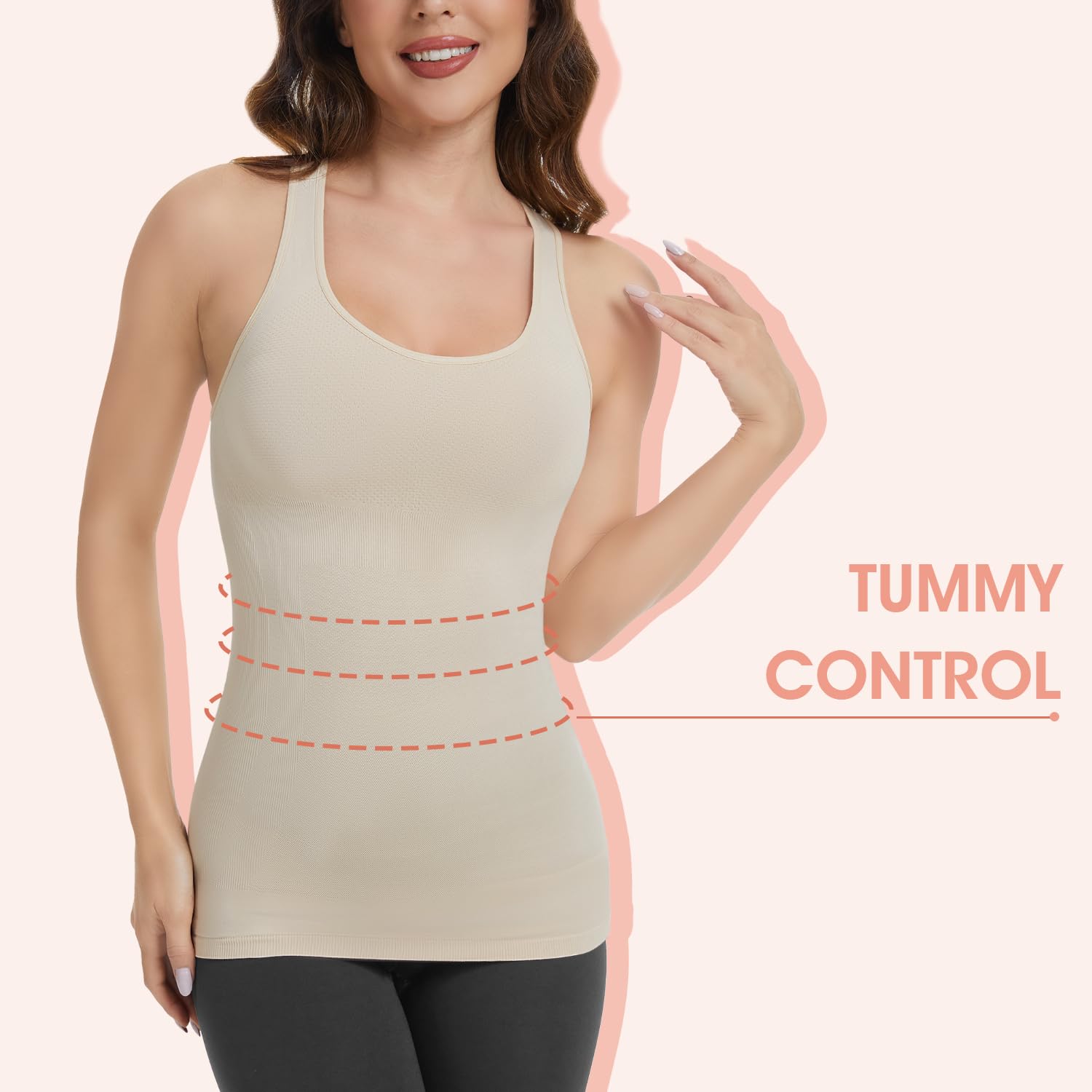 Camisetas sin Mangas de compresión Cami - Camisola Moldeadora Adelgazante con Cuello Redondo Cruzado y Control de Barriga para Mujer
