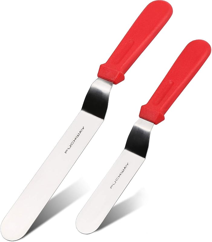 Espátula para glaseado en ángulo, espátula acodada de acero inoxidable, espátula para pasteles, juego de 2, color rojo, 6" y 8"