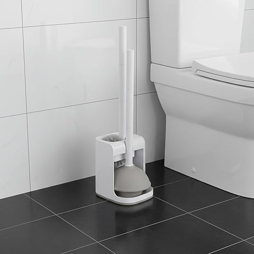 Miniatura 7 de Combo de émbolo de inodoro y cepillo para limpieza de baño, blanco, 1 juego
