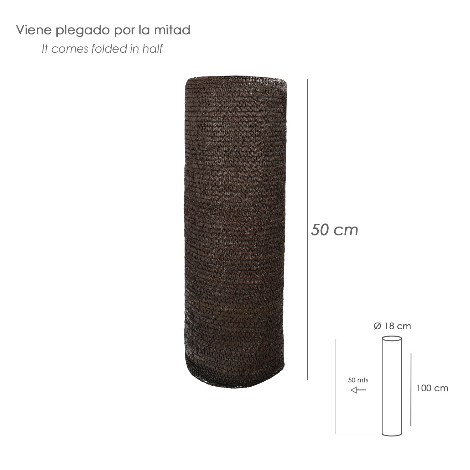 Rete Ombra Rotolo 1 x 50 Metri, Riduce le Radiazioni, Protezione Giardino e Terrazza, Regola Temperatura, Colore Marrone