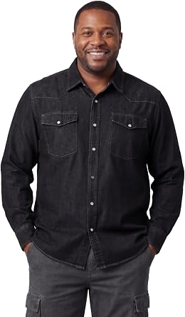 Mens Western Snap Button Shirt 100% Cotton Denim & Twill with Stitched Yoke and Chest Pockets