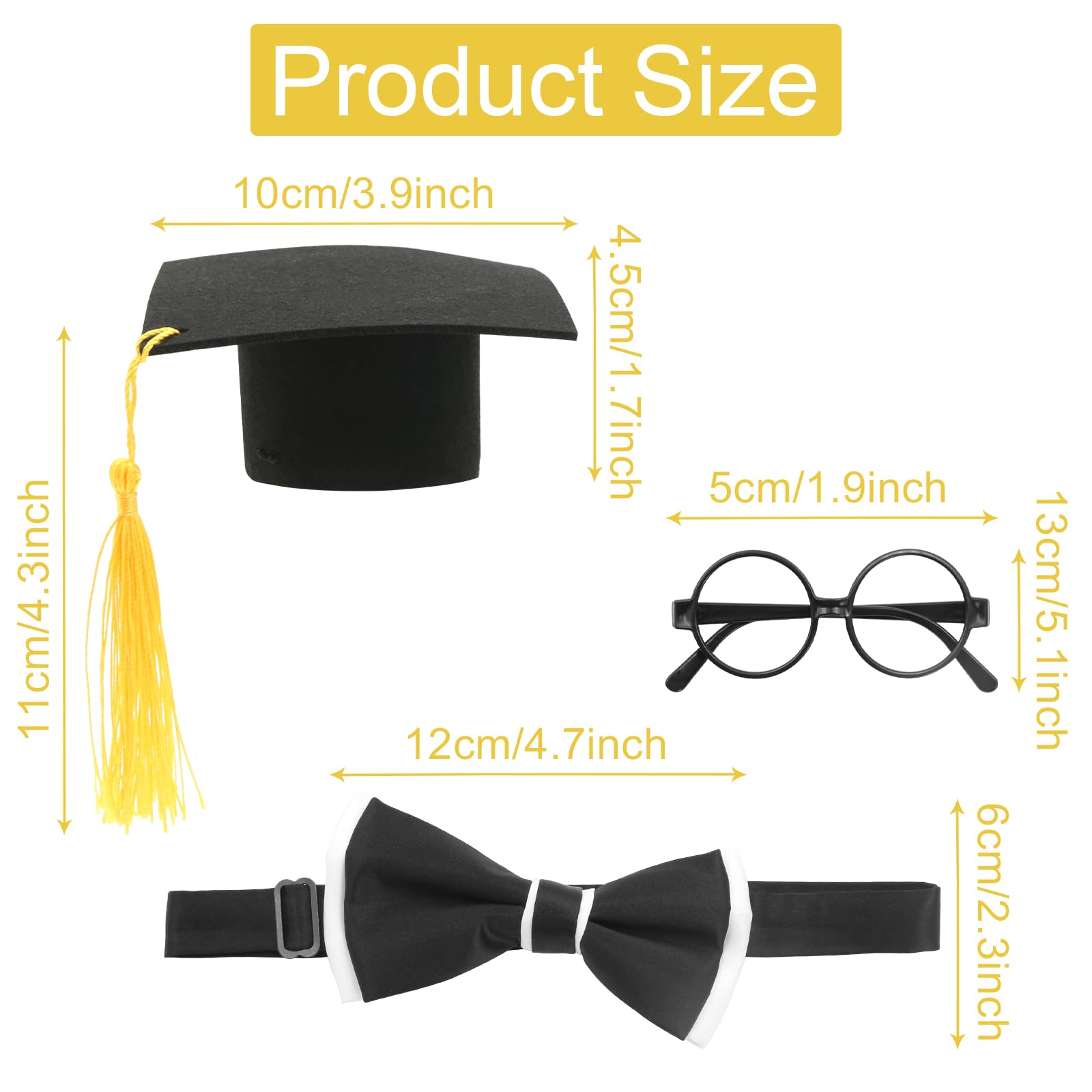 Pet Graduation Cosplay Outfit, 3 Pcs Set Include Dog Hat with Yellow Tassel - Image 2