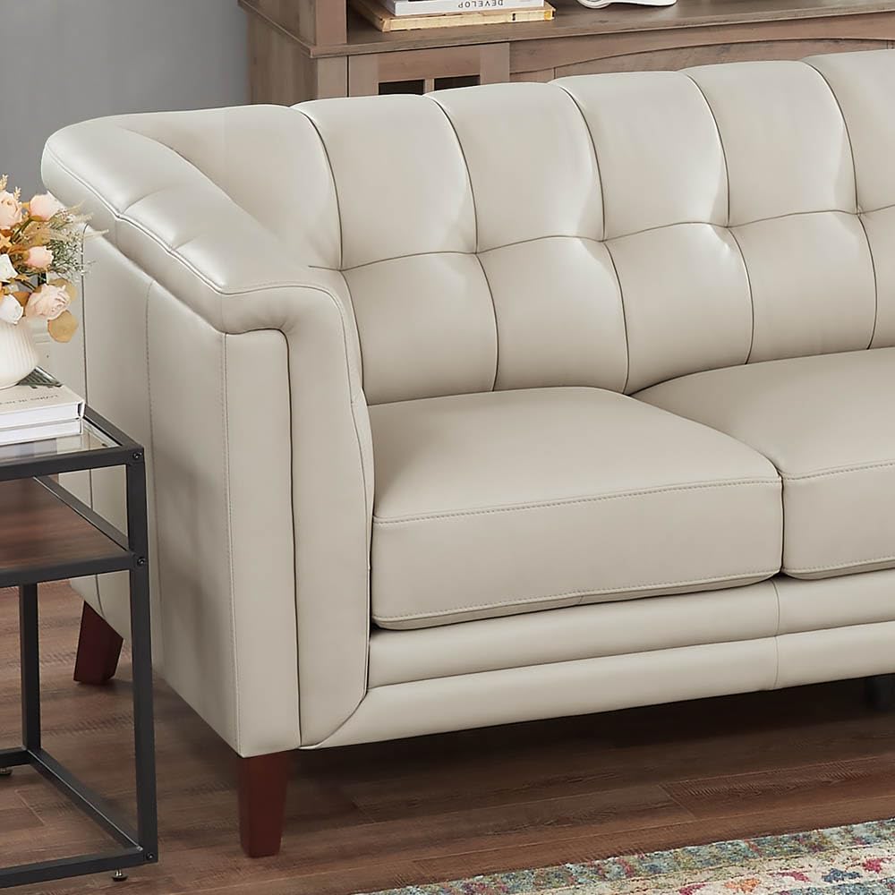 Hydeline Arvo Top Grain Leather Sofa Loveseat and Chair Set, Vanilla, Feather Down, Memory Foam and Springs Seating