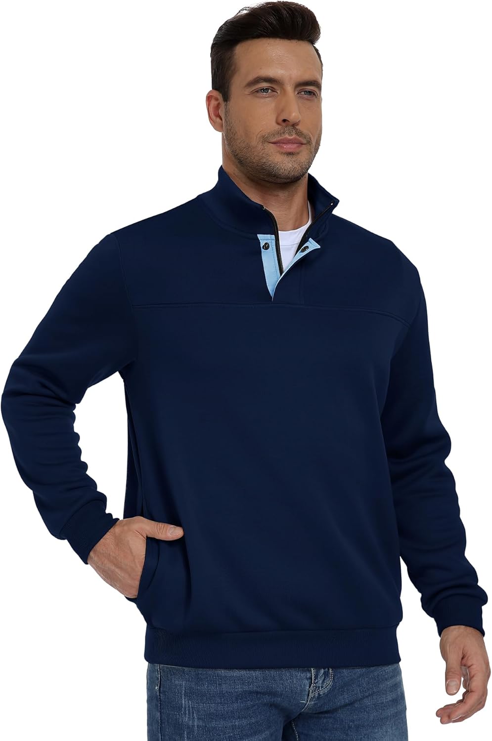 ZITY Mens Quarter Zip Pullover Fleece Lined Long Sleeve Casual Sweatshirts with Side Pockets - Image 2