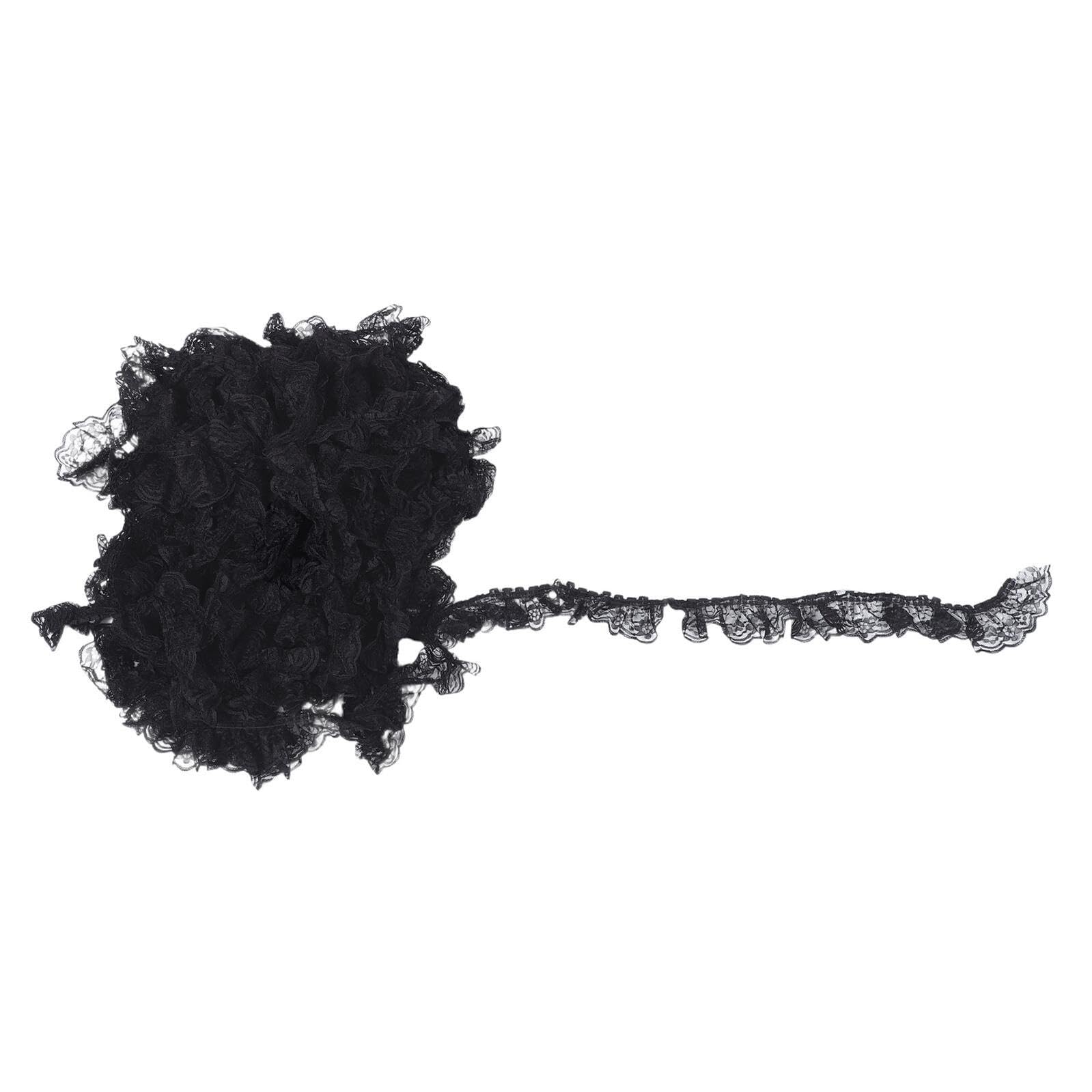 Housoutil Ribete de Encaje Plisado Negro de 6 Cm Volantes para Coser, Tela de Poliéster Duradera y Experiencia de Costura sin Costuras Adecuado para Decoración de Bodas