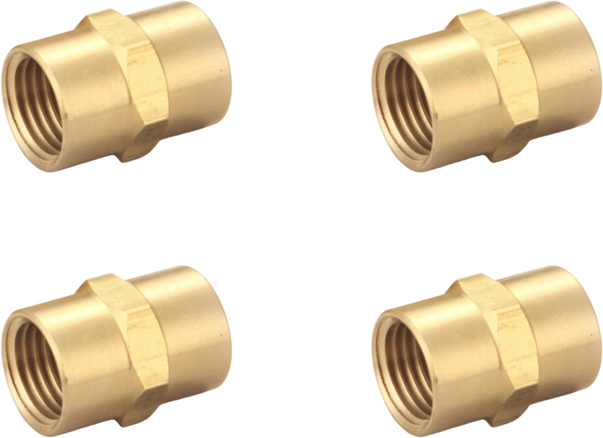 Brass Coupling 1/4 Inch NPT Female x 1/4 Inch NPT Female Hex Head Pipe Fitting, Compressor connector fnpt to fnpt Coupler, Air Hose Adapter Fittings, Thread 0.5" ID to 0.5" ID, 4 Pcs