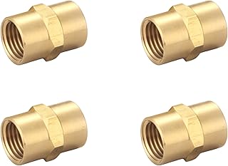 Brass Coupling 1/4 Inch NPT Female x 1/4 Inch NPT Female Hex Head Pipe Fitting, Compressor connector fnpt to fnpt Coupler, Air Hose Adapter Fittings, Thread 0.5" ID to 0.5" ID, 4 Pcs