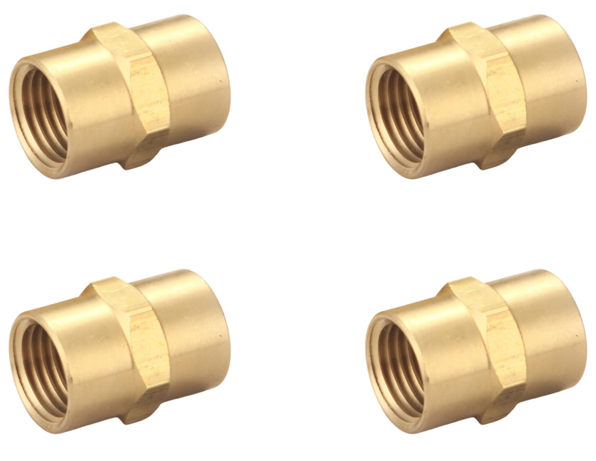 Brass Coupling 1/4 Inch NPT Female x 1/4 Inch NPT Female Hex Head Pipe Fitting (Pack of 4), Compressor connector fnpt to fnpt Coupler, Air Hose Adapter Brass Fittings