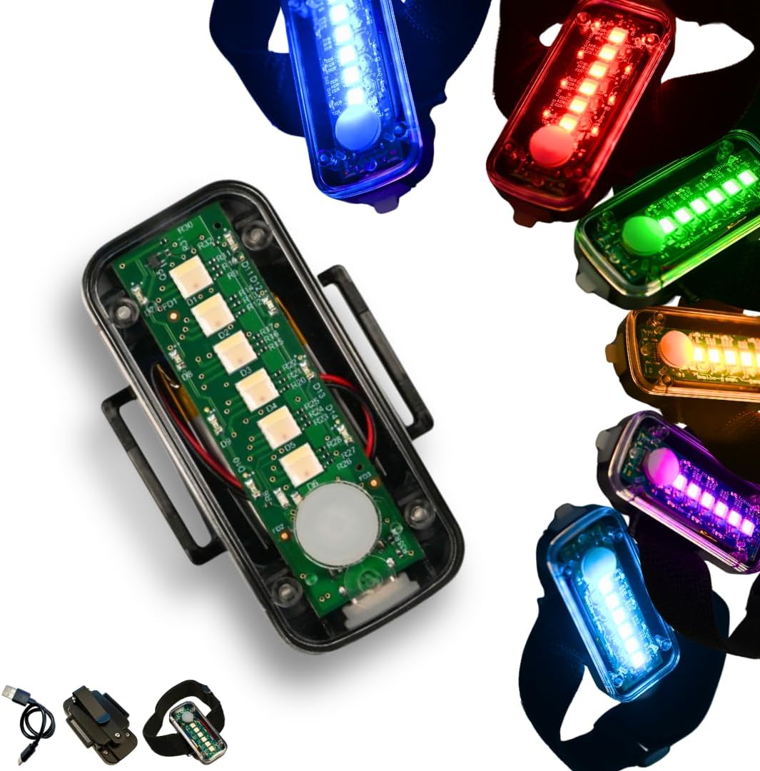 SpectraFLUX™ Ultra Bright Multicolor Wearable Safety Light for Bike, Running, Walking and More, USB Rechargeable, 12 Colors, 8 Modes including Taillight & Headlight, Clip-on and other Mounting Options
