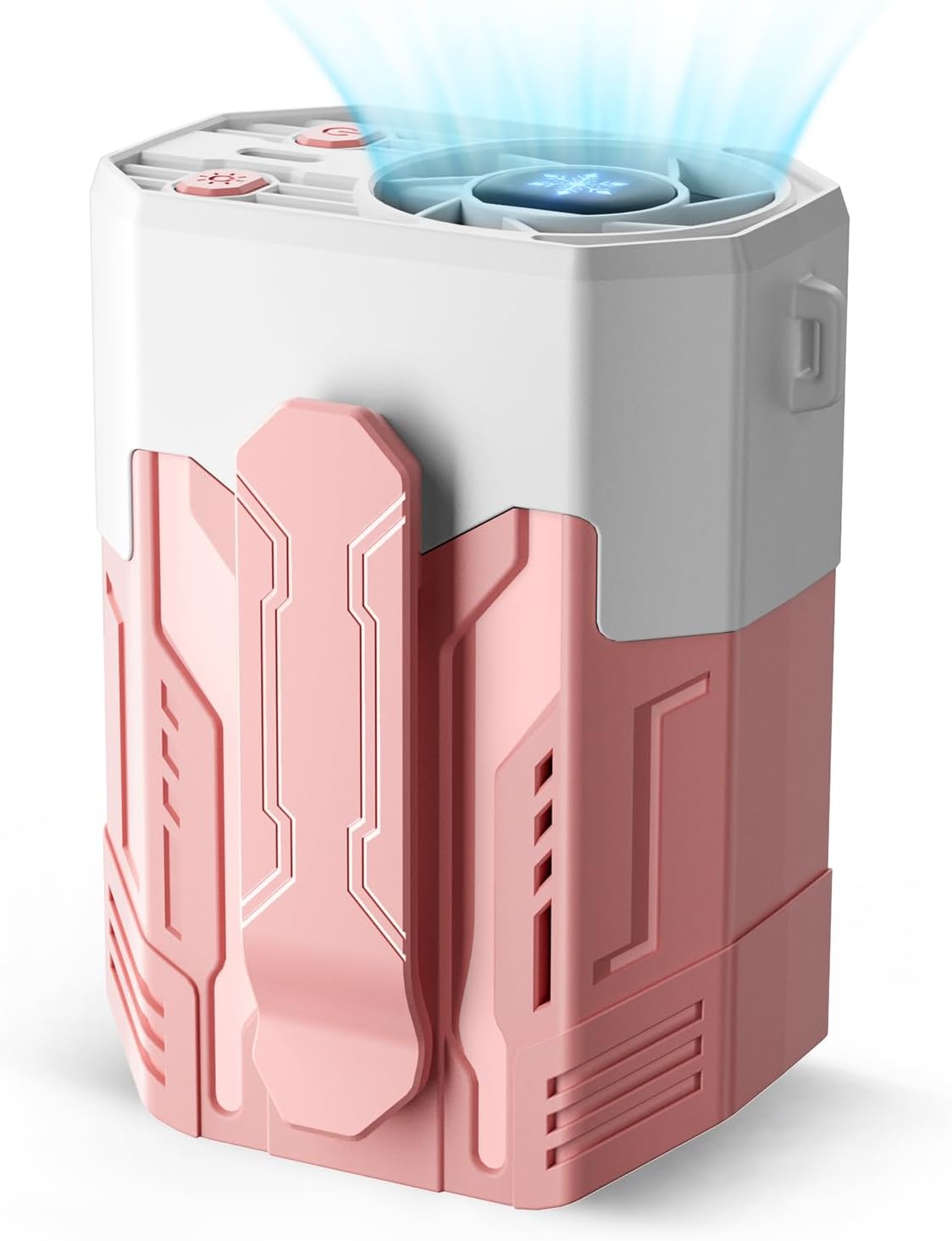 Portable Fan 4000mAh Rechargeable, 4 Speeds 13000RPM Strong Airflow, Personal Waist Fan with Max 24H Working Time, Wearable Clip Belt fan for Camping, Outdoor, Jobsite, Traveling -Pink & White