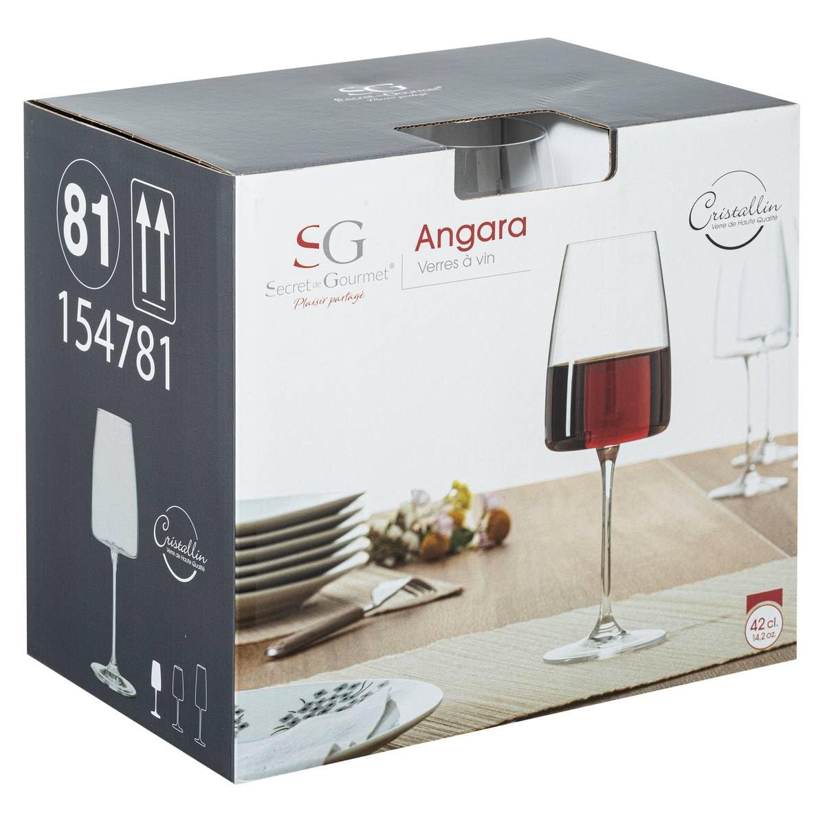 Secret de Gourmet - Lote de 6 copas de vino de cristal angara 42cl