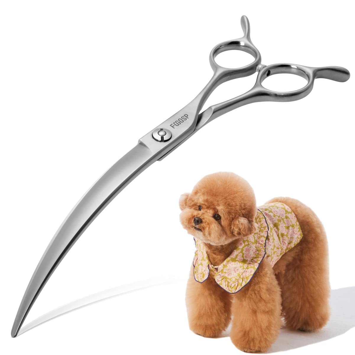 FOGOSP Professional 45°Curved Grooming Scissors for Dogs 7.0 in Big Arc Curved Shears for Professional Groomer Japan 440C High-Carbon Steel Right Hand Matte