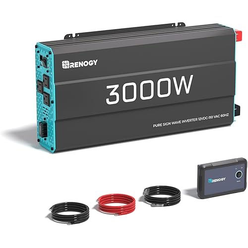 Renogy Inverter P2 3000 watt Pure Sine Wave Inverter, Solar Car Power Inverter 12V to 120V AC Converter for RV, Truck, Camping, Home Backup, Outdoor, Emergency, Off-Grid Living, 16.4FT Remote Control