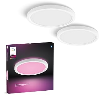 Philips Hue Devote Smart LED-Panel-Licht, weißes und farbiges Ambiente, rund 30cm, 16,6W, 2000 Lumen, weißer Rahmen für Innenbeleuchtung, Decke, Wohnzimmer, Küche, Flur, 2er Pack - Amazon product rated Grade B