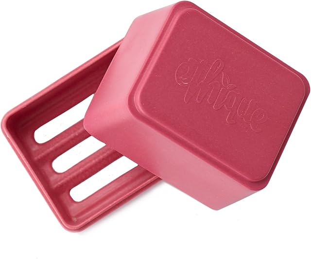 Ethique Pink Solid Shampoo & Conditioner Bar In-Shower Soap Box Caddy Storage Container (8 x 6.5 x H7.5cm) Bamboo & Cornstarch, Zero Plastics