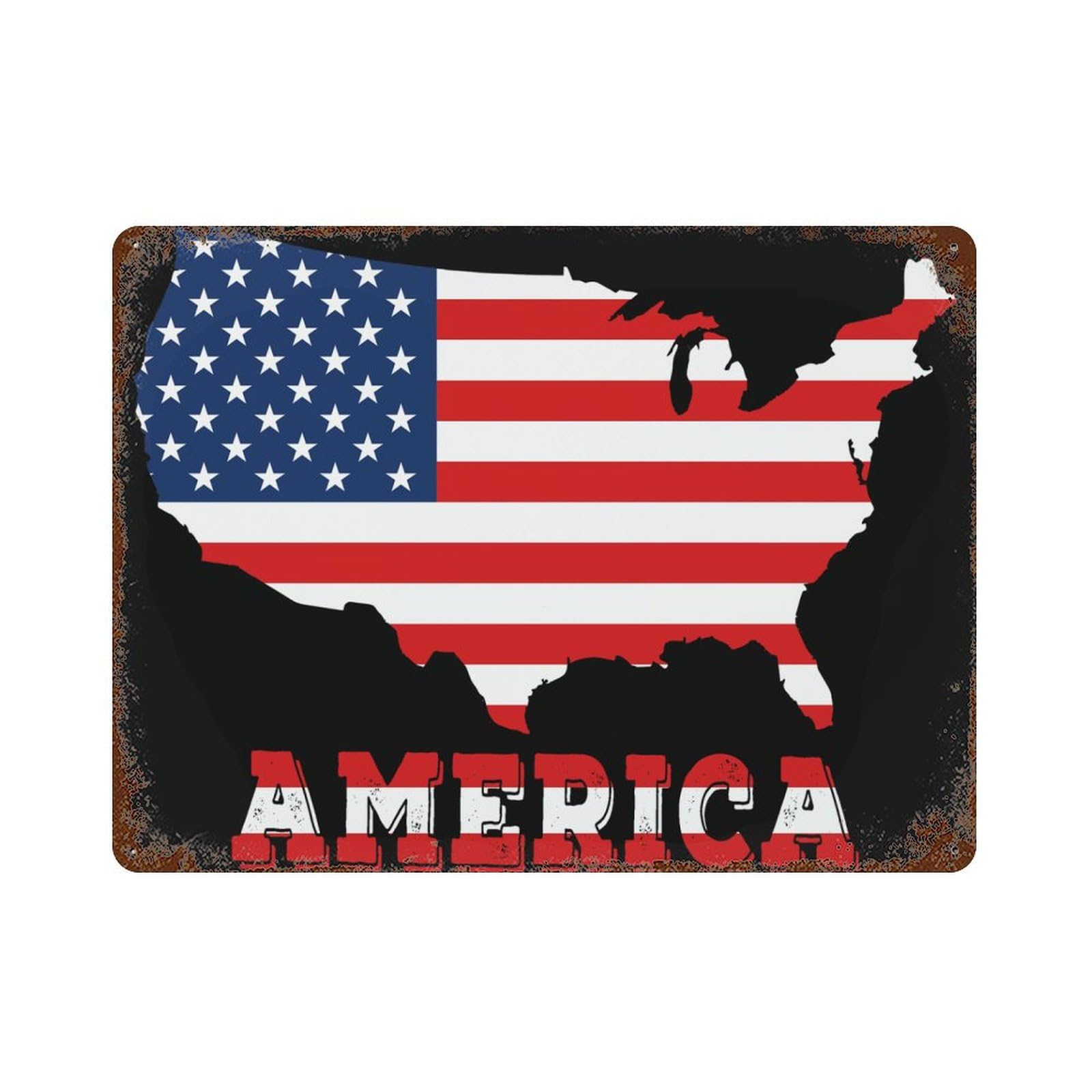 KWQDOZF America Map Flag 1 Theme Metal Tin Sign,Vintage Iron Hanging Plate Horizontal with Rust Poster Wall Decor 12x16inch