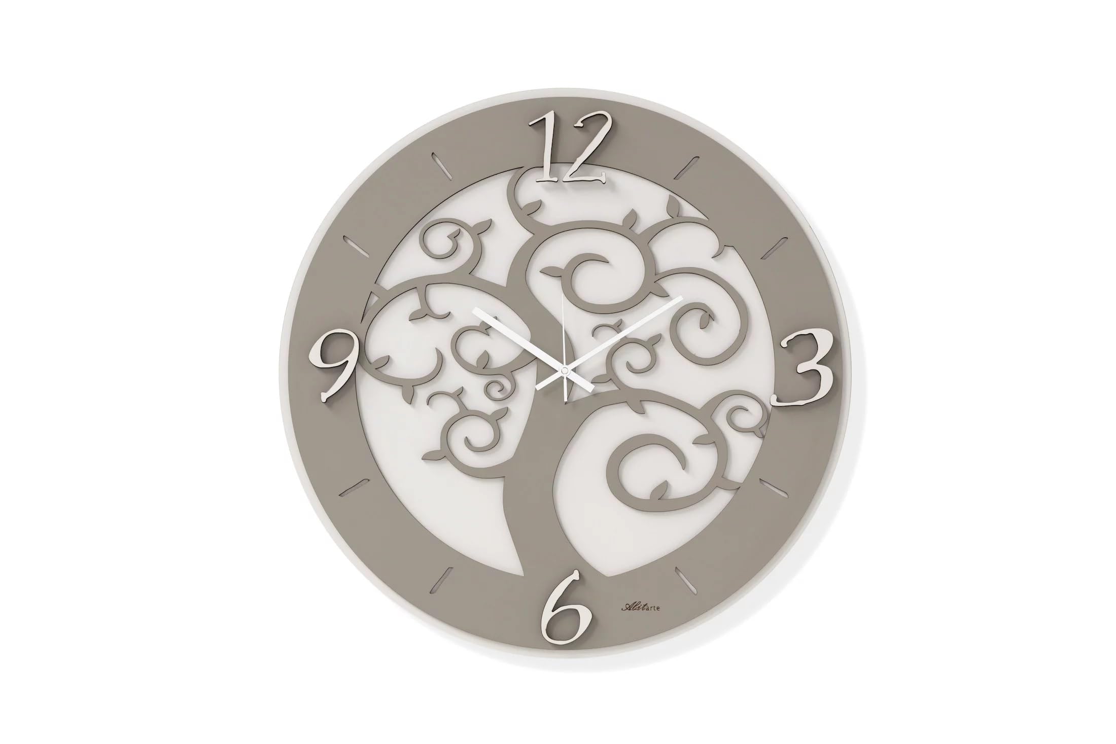 Horloge murale arbre de vie taupe en bois blanc chic AB008