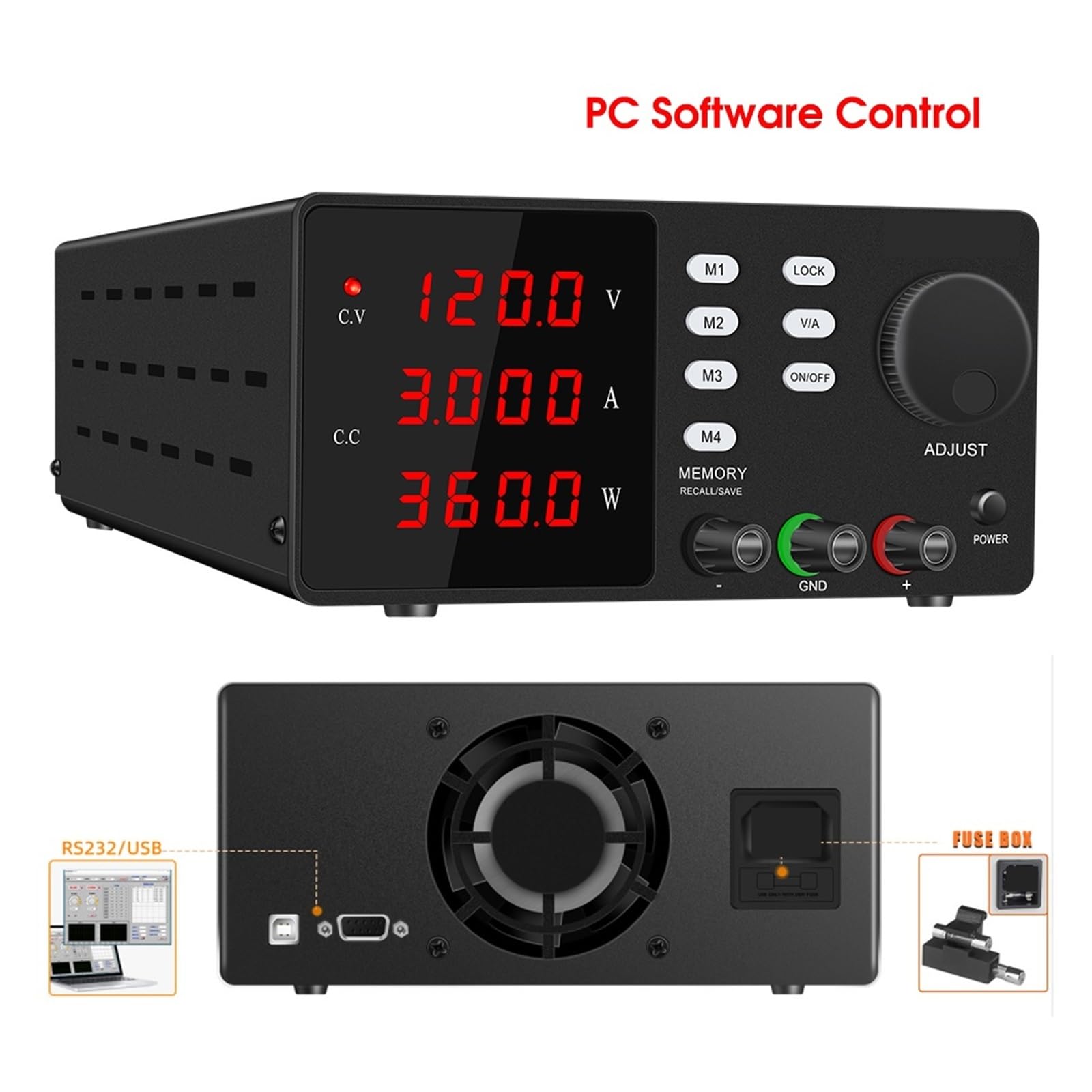 Porta USB Alimentatore Programmabile DC Software For PC Banco Di Lavoro Regolabile For La Manutenzione Del Laboratorio Uscita Precisa Efficiente Stabile(120V 3A 232Port)
