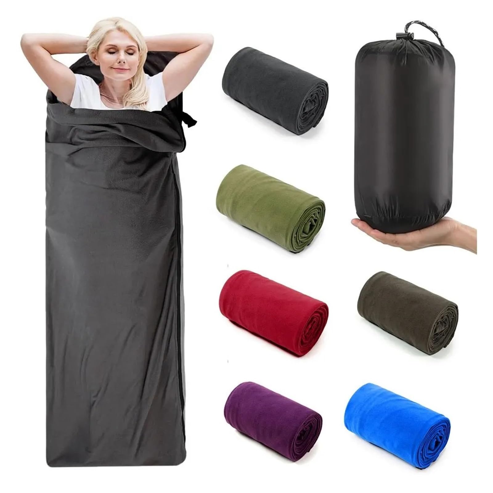 Fodera per Sacco a Pelo Sacco a Pelo in Pile Portatile Ultraleggero Polare da Viaggio for Adulti Tende da Campeggio all'aperto Letto Caldo Sacco a Pelo Fodera(Black)