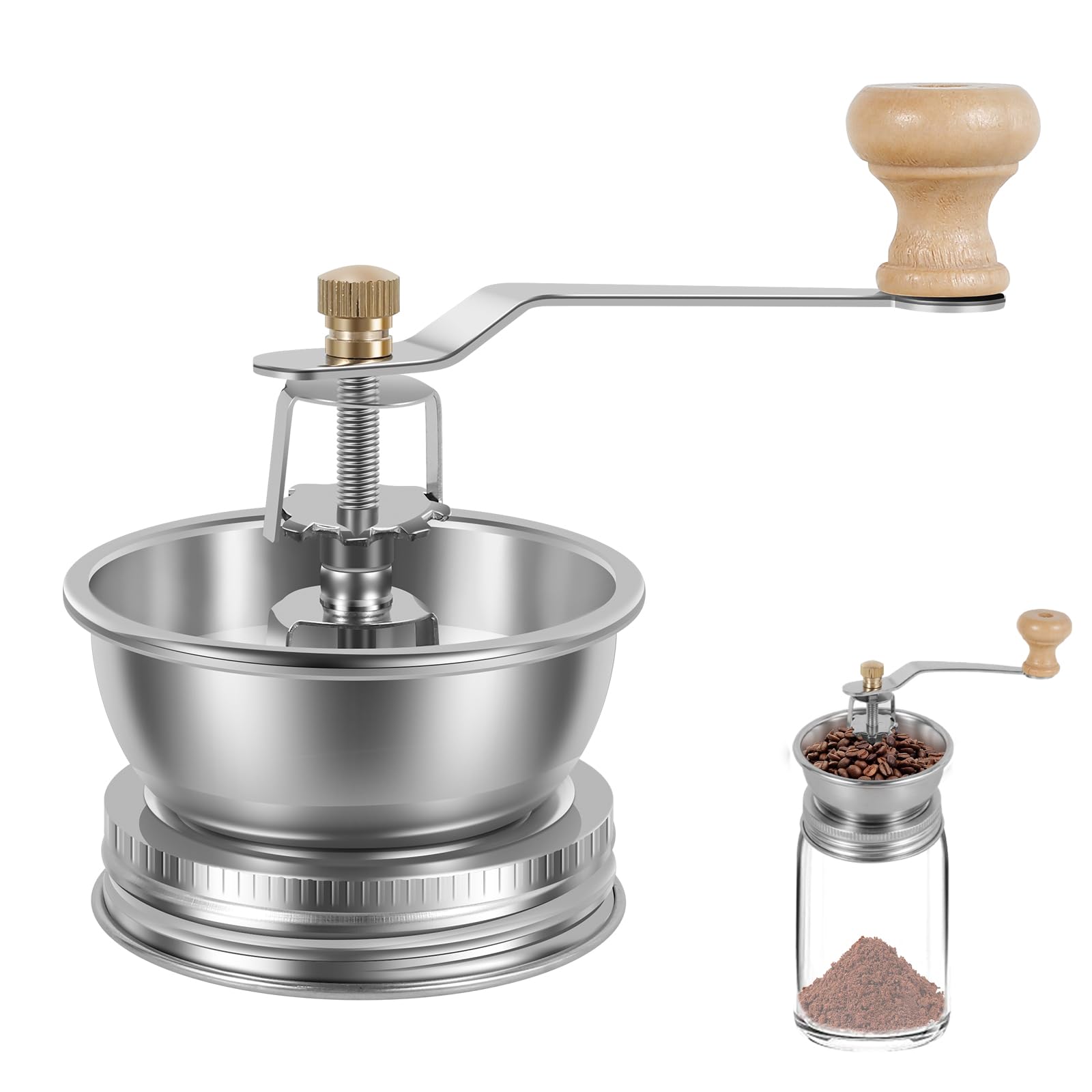 Molinillo de café tipo tarro Mason, accesorio de tapa manual para tarros Mason de boca ancha, tapa de molinillo de café de acero inoxidable, accesorios de tarro Mason ideales para camping y barista en