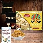 BOGATCHI-Rakhi-with-Sweets-for-Brother-Traditional-Soan-Papdi-200gm-with-2-Rakhi-Natural-Raisins50g-Roli-Chawal-Free-Rakhi-Greeting-Card