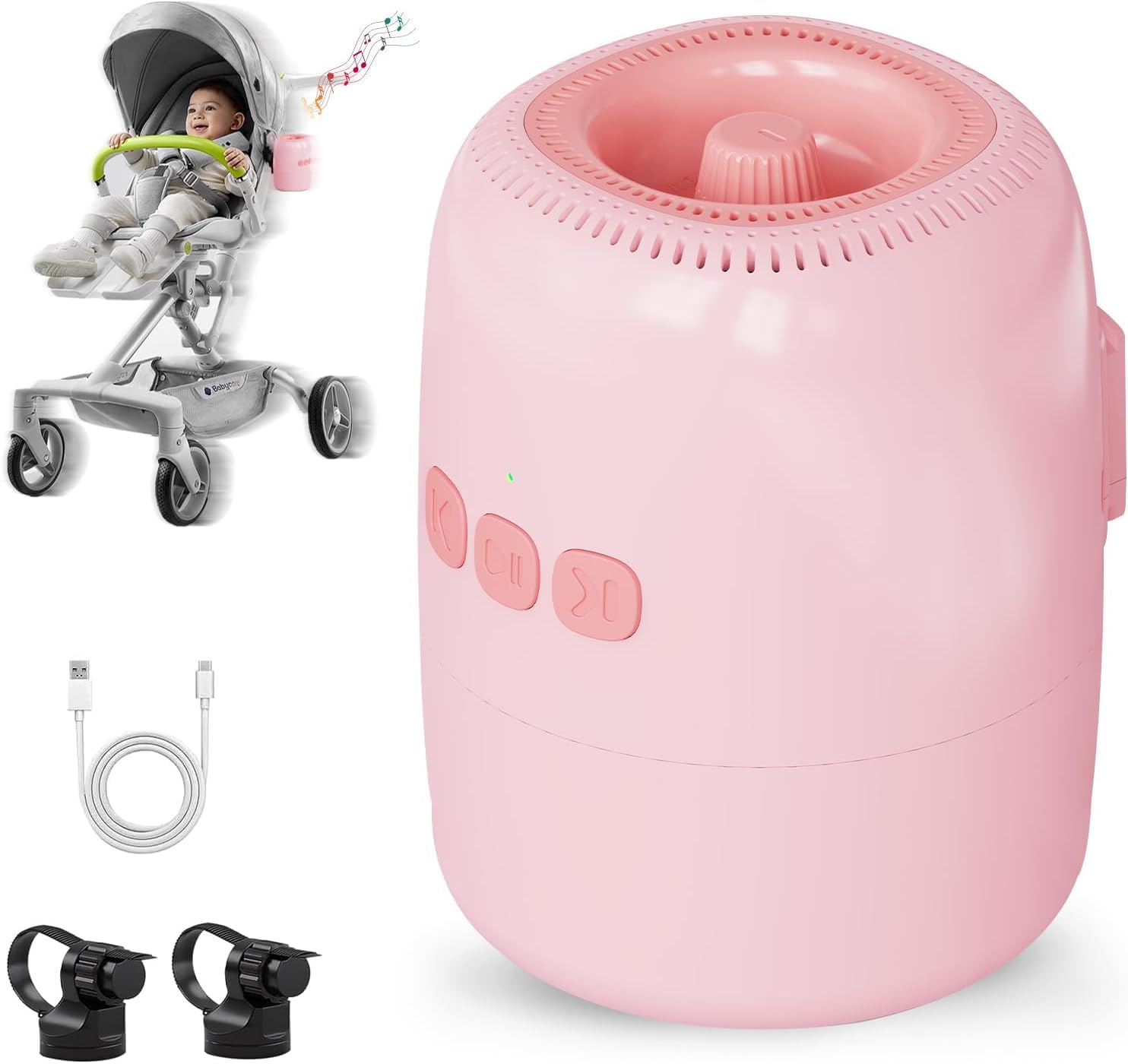 Baby Stroller Rocker, Automatic Pram Attachment with 5 Rocking Levels & 10 Soothing Sounds, USB-C Rechargeable Device, Hands-Free Pushchair Helper for Home, Walks & Travel