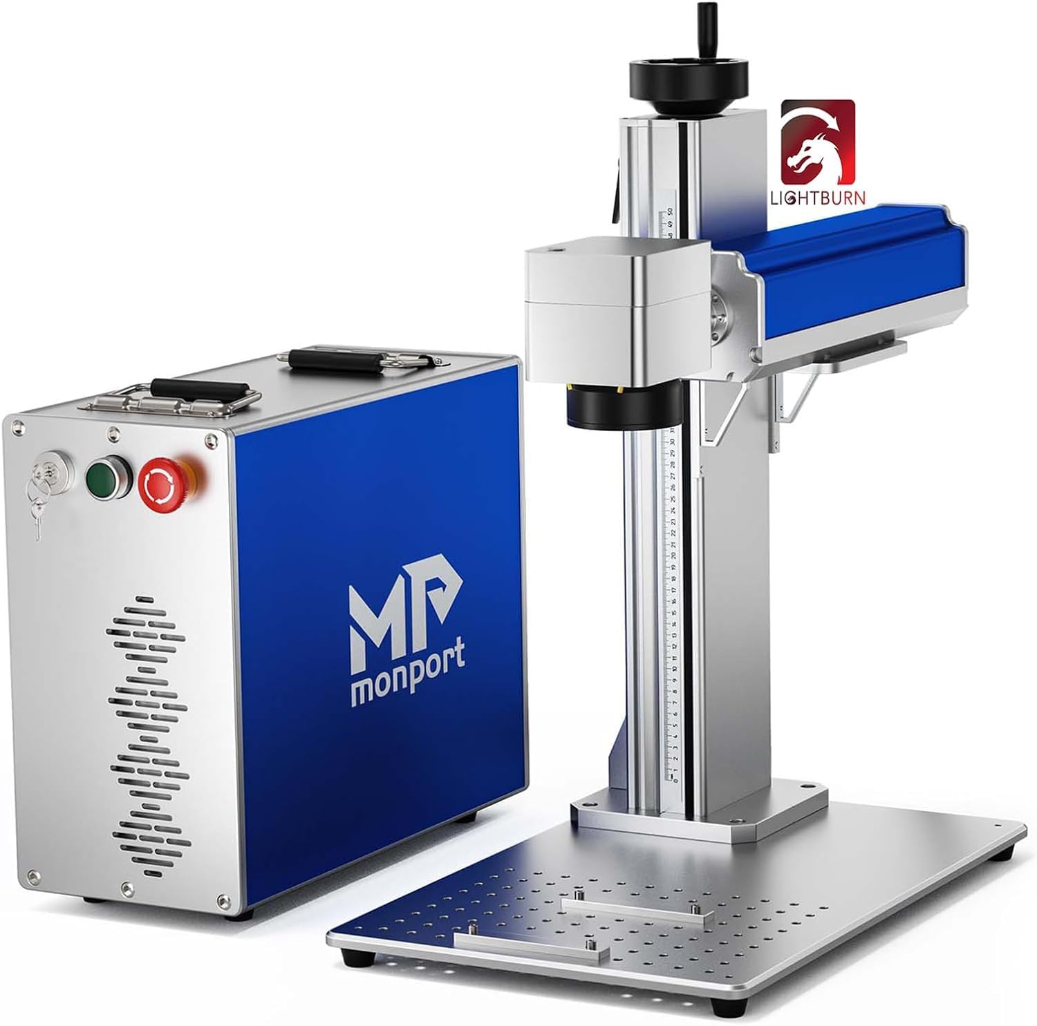 Monport Graveur Laser à Fibre 30W, Compatible LightBurn, Graveur Découpeur Laser avec Pointeur à Point Rouge, Logiciel BSL, Précision de 0,01mm, Gravure Laser Raycus 150x150mm pour Bois Métal Verre