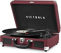 Vista 1 de Victrola Journey Bluetooth Portable Suitcase Record Player – with Built-in Speakers, 3 Speed Vinyl Record Player, RCA Out, Headphone Jack (Marsala)
