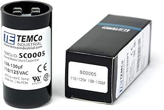 TEMCo Industrial- Temco 108+130 Uf Mfd 110 125 Vac Volts Round Start Capacitor 50 60 Hz Ac Electric Lot 1 108+130 Uf (1 Pack) 110 125 Volts