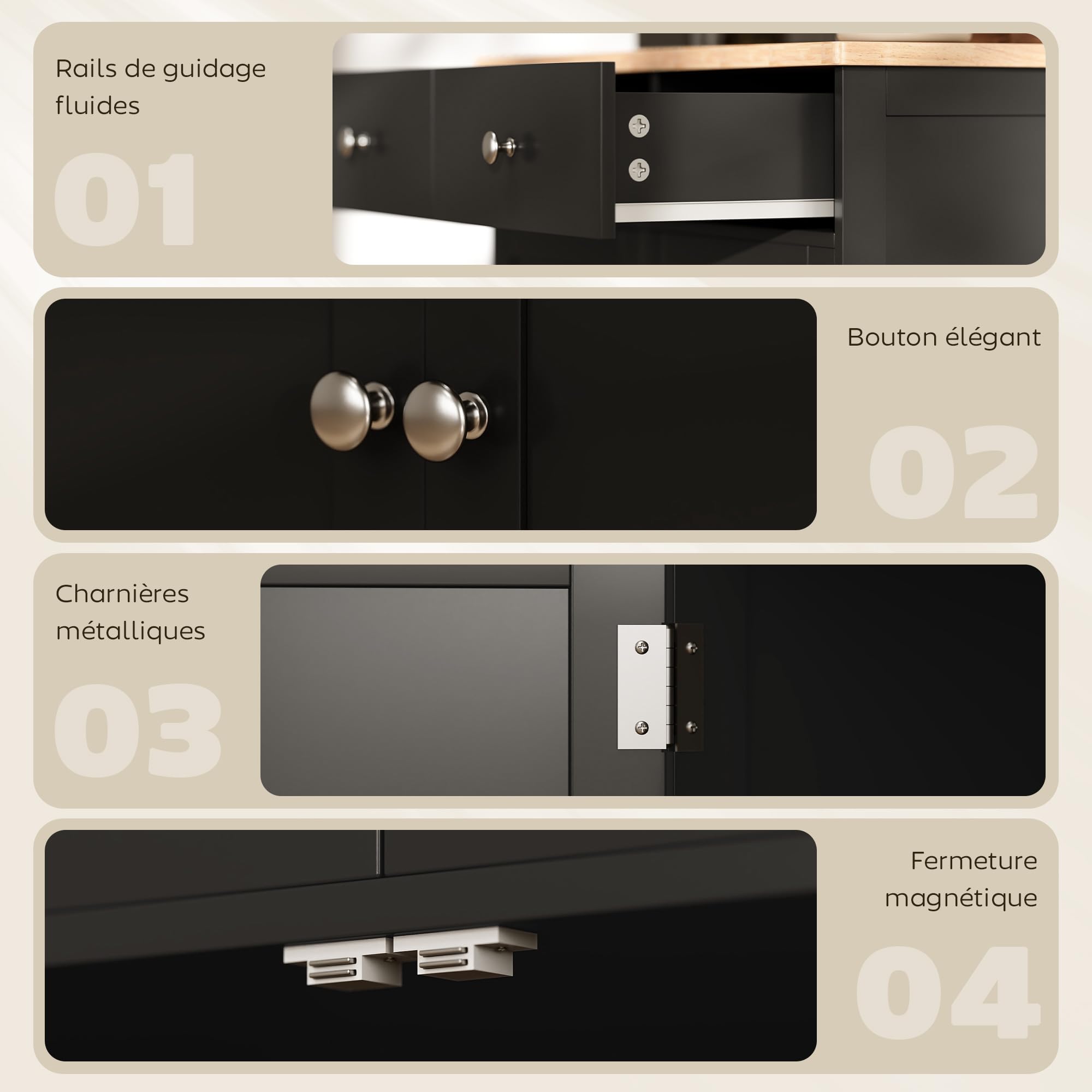 HOMCOM Meuble de Rangement Buffet Salon avec placards à Portes, 2 tiroirs et étagère réglable, Armoire de Rangement pour Salon, Cuisine, Chambre, Noir et Bois Naturel