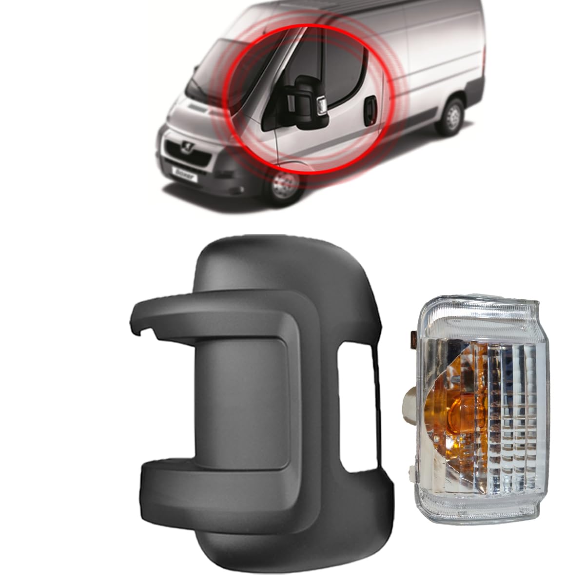 Cubierta de espejo + intermitente izquierdo espejo retrovisor exterior tapa del lado del conductor + luz intermitente compatible con Peugeot Boxer Fiat Ducato Citroën Jumper a partir de 2006