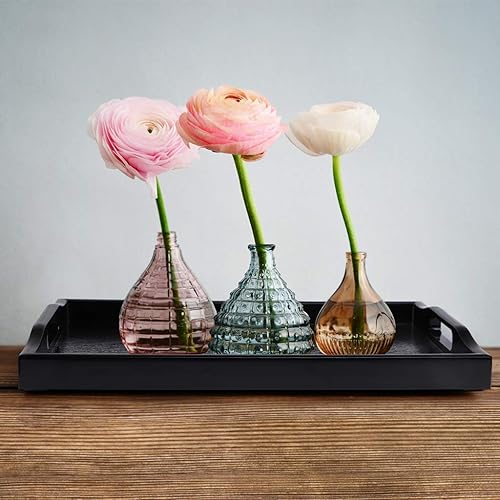 Miniatura 7 de Juego de 3 bandejas de plástico para servir, bandeja otomana con asas recortadas, bandeja rectangular para mayordomo para desayuno en la cama, mesa