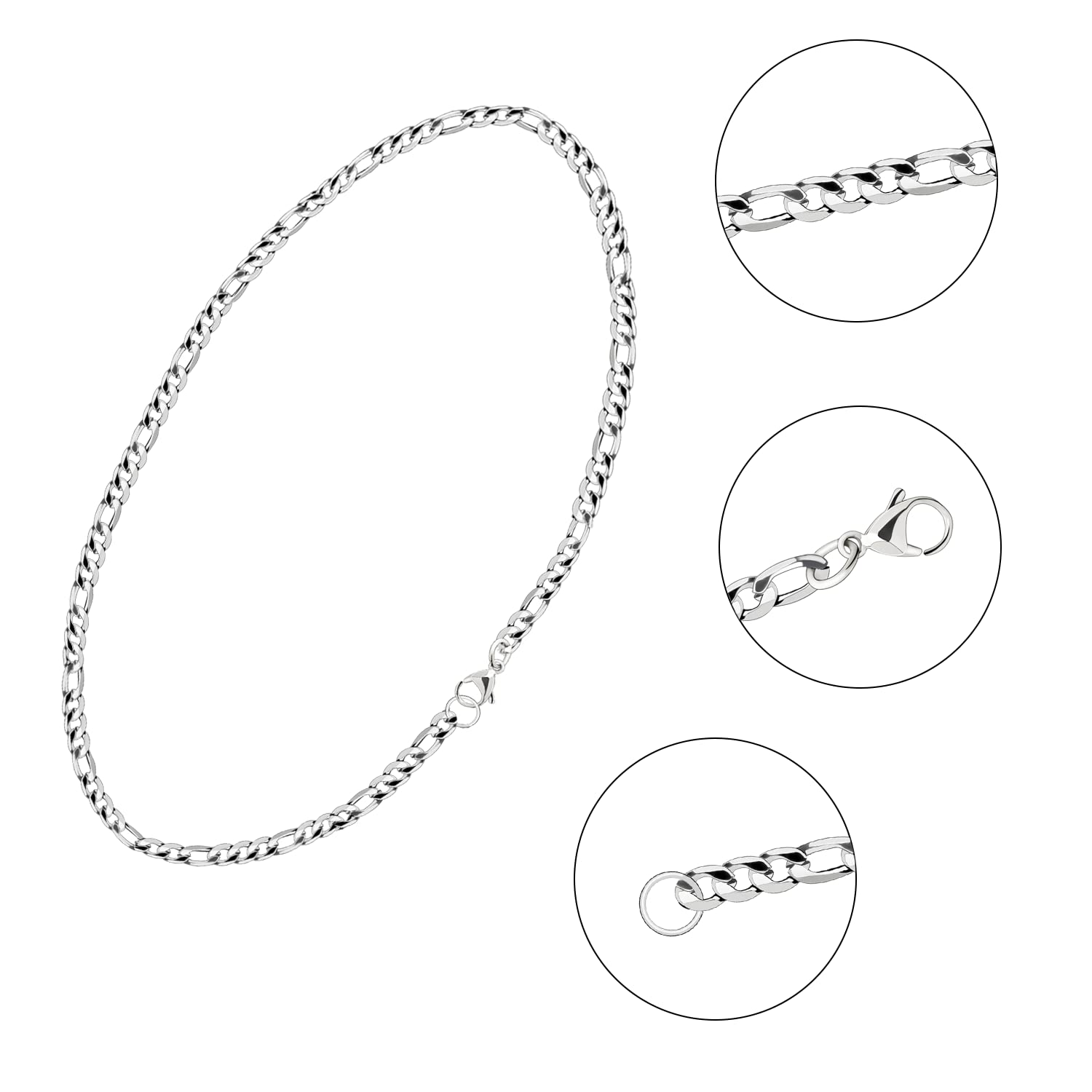 Aurstore - Collana da uomo ro in acciaio inox argentato, lunghezza: 50 cm, 55 cm e 60 cm a scelta