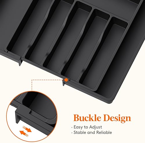 Miniatura 4 de Lifewit Organizador de cajones y organizador de utensilios, bandeja de cocina expandible para cocina, soporte de cubiertos de plástico ajustable