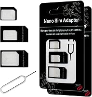 Vista 5 de Adaptadores de tarjeta SIM, kit de convertidor SIM 4 en 1 nano/micro/estándar con pin de expulsión de bandeja para iPhone, teléfonos inteligentes