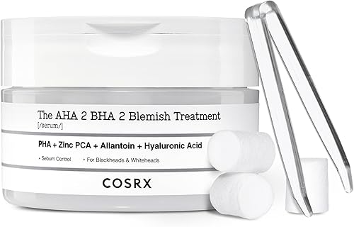 COSRX AHA 2% BHA 2% Blemish Treatment Serum, 60+ Pure Cotton Balls, Quick & Easy Daily Spot Treatment, Blackheads & Whiteheads, Sebum Control, Paraben Free, Phthalates Free, Korean Skin Care