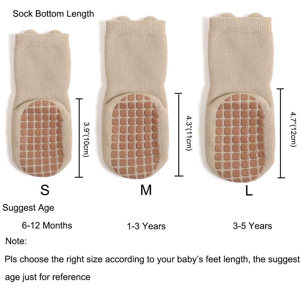 Exegawe Rutschfeste Babysocken für den Winter, 5 Paar, dicke warme Crew-Socken mit Griffen