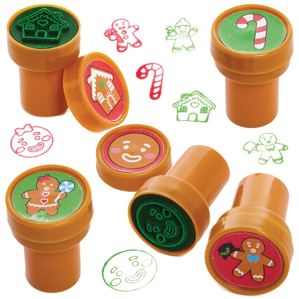 Baker Ross FX296 Gingerbread Man self inking Stampers - Pack of 10, Xmas Stamps for Kids, Party Bag Fillers for Kids, Christmas Craft Accessories